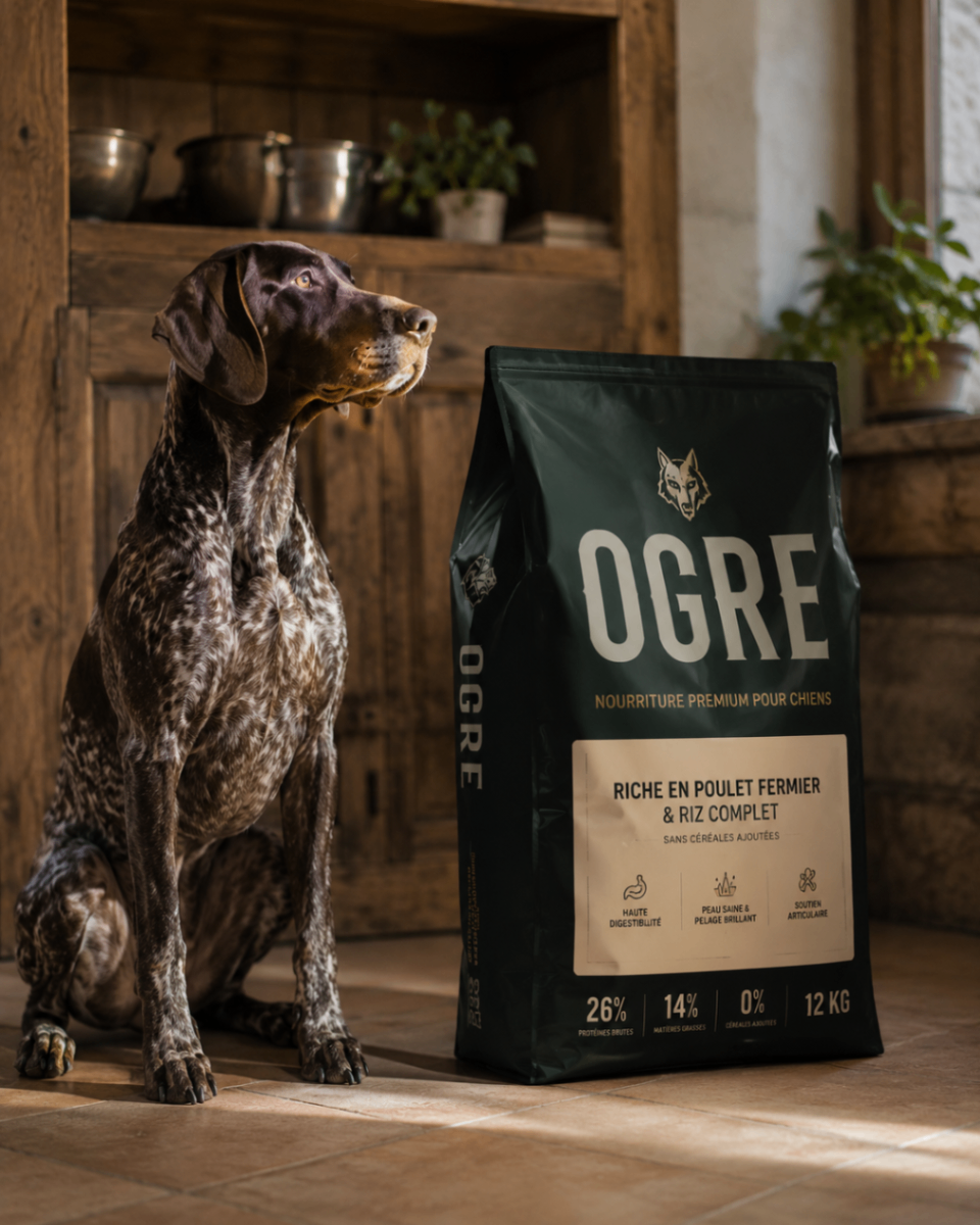 Ogre Nutrition — Packshot avec chien