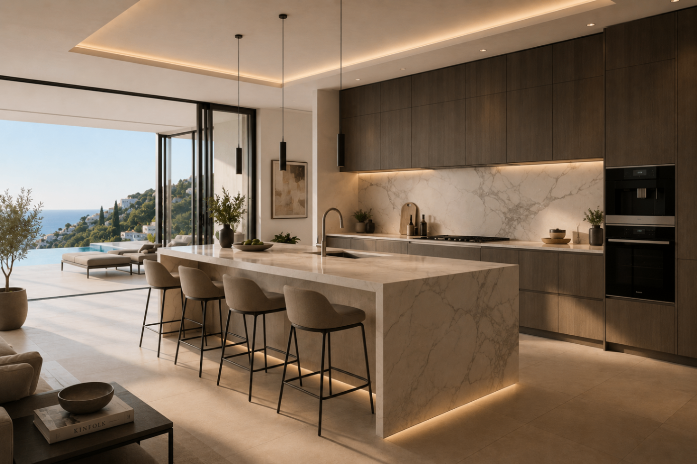 Villa Auréa — Cuisine marbre et bois luxe contemporain