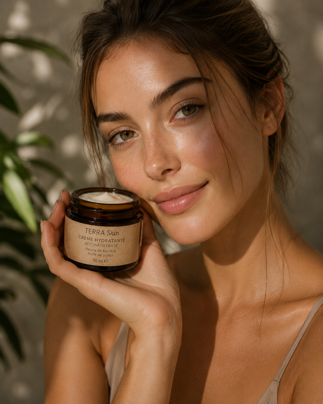 Terra Skin — Portrait skincare crème hydratante premium