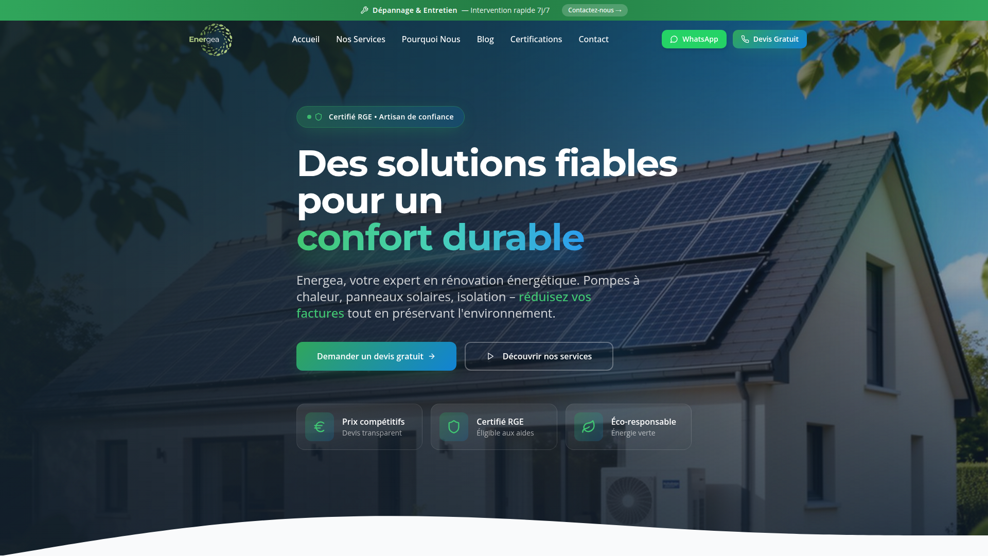 Site web Energea Solutions - Rénovation énergétique - réalisation Brilz Agency