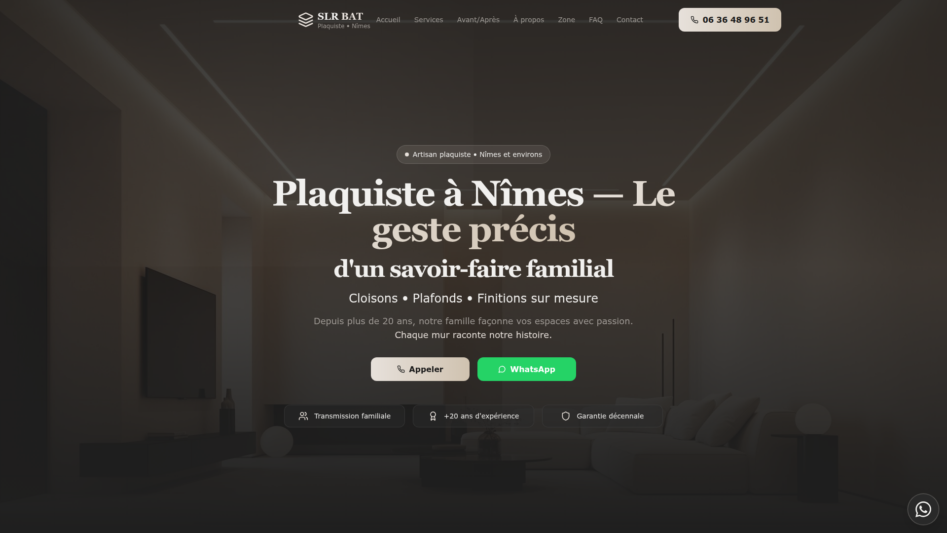 Site web SLR BAT - Artisan plaquiste · Nîmes - réalisation Brilz Agency