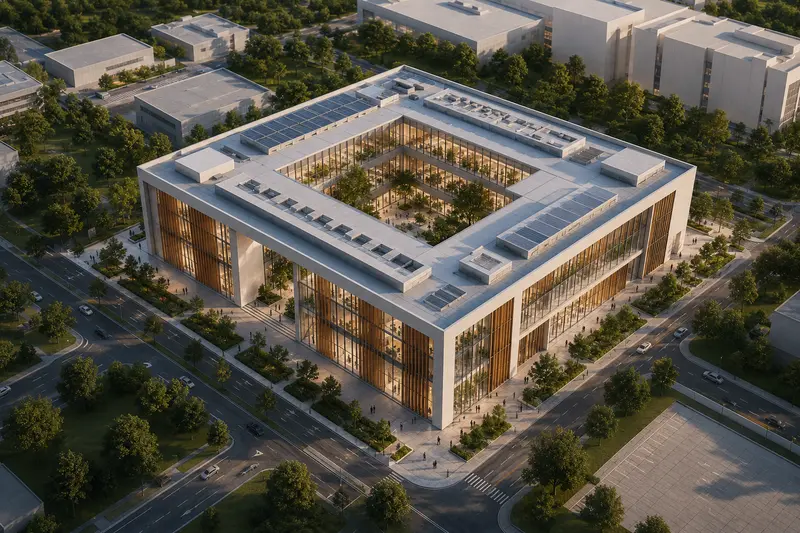 Rendu architectural intérieur — séjour double hauteur du projet Atrium