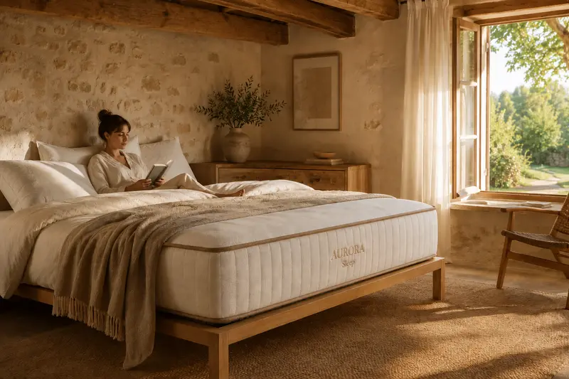 Photo éclaté produit — couches de mousse du matelas Aurora Sleep
