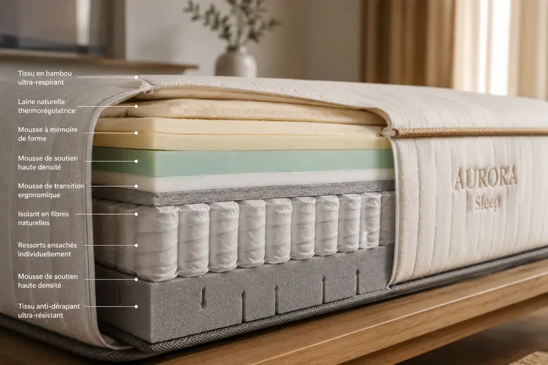 Photo macro — tissu déhoussable du matelas Aurora Sleep