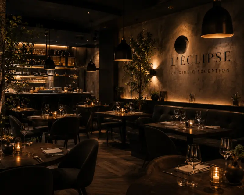 Photo d'ambiance — salle du restaurant gastronomique L'Éclipse en lumière tamisée