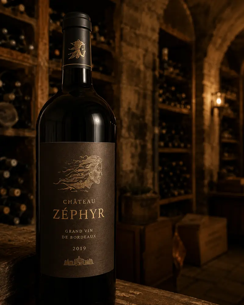 Photo packshot bouteille cave voûtée bordeaux — Château Zéphyr, Food & Boissons