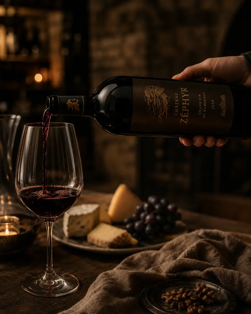 Photo service du vin plateau de fromages — Château Zéphyr, Food & Boissons