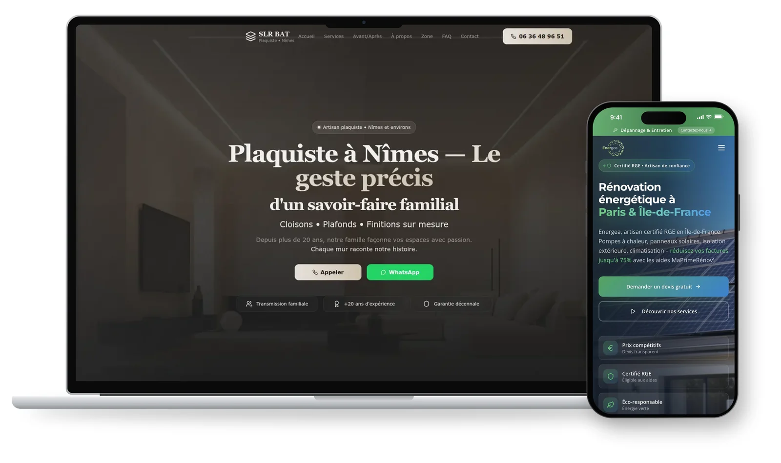 Exemples de sites internet créés par Brilz Agency pour des artisans