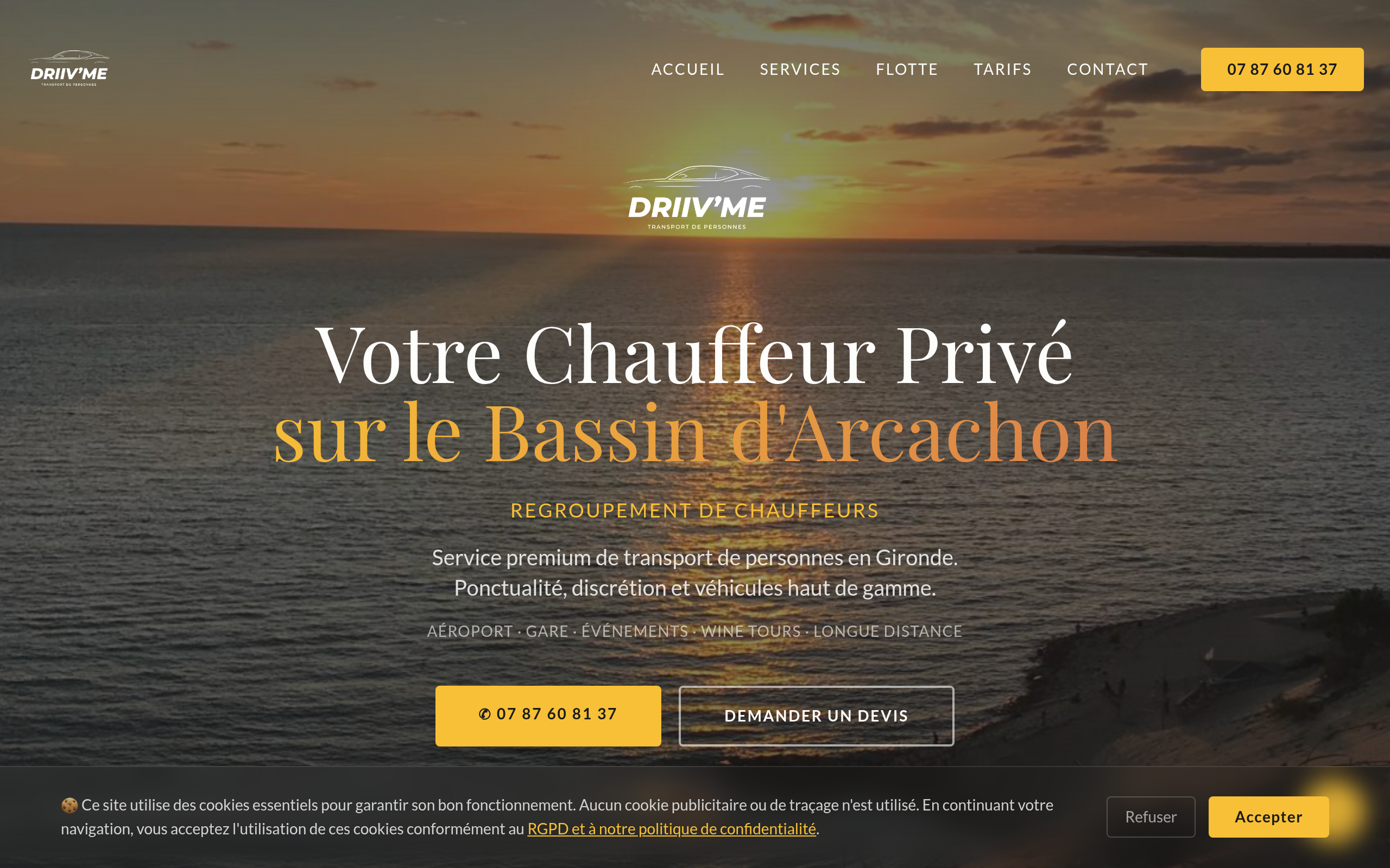 Capture d'écran du site Driiv'Me - Transport de personnes premium créé par Brilz Agency