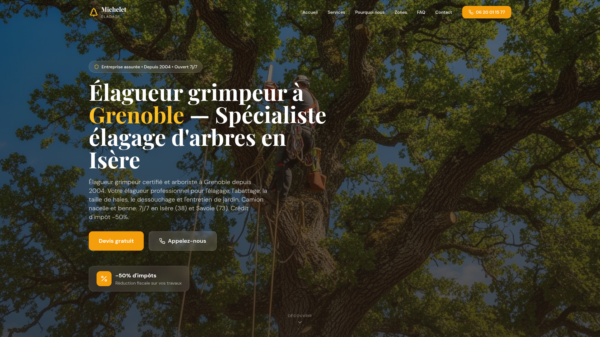 Capture d'écran du site Michelet Élagage - Entreprise d'élagage et abattage - Brilz Agency