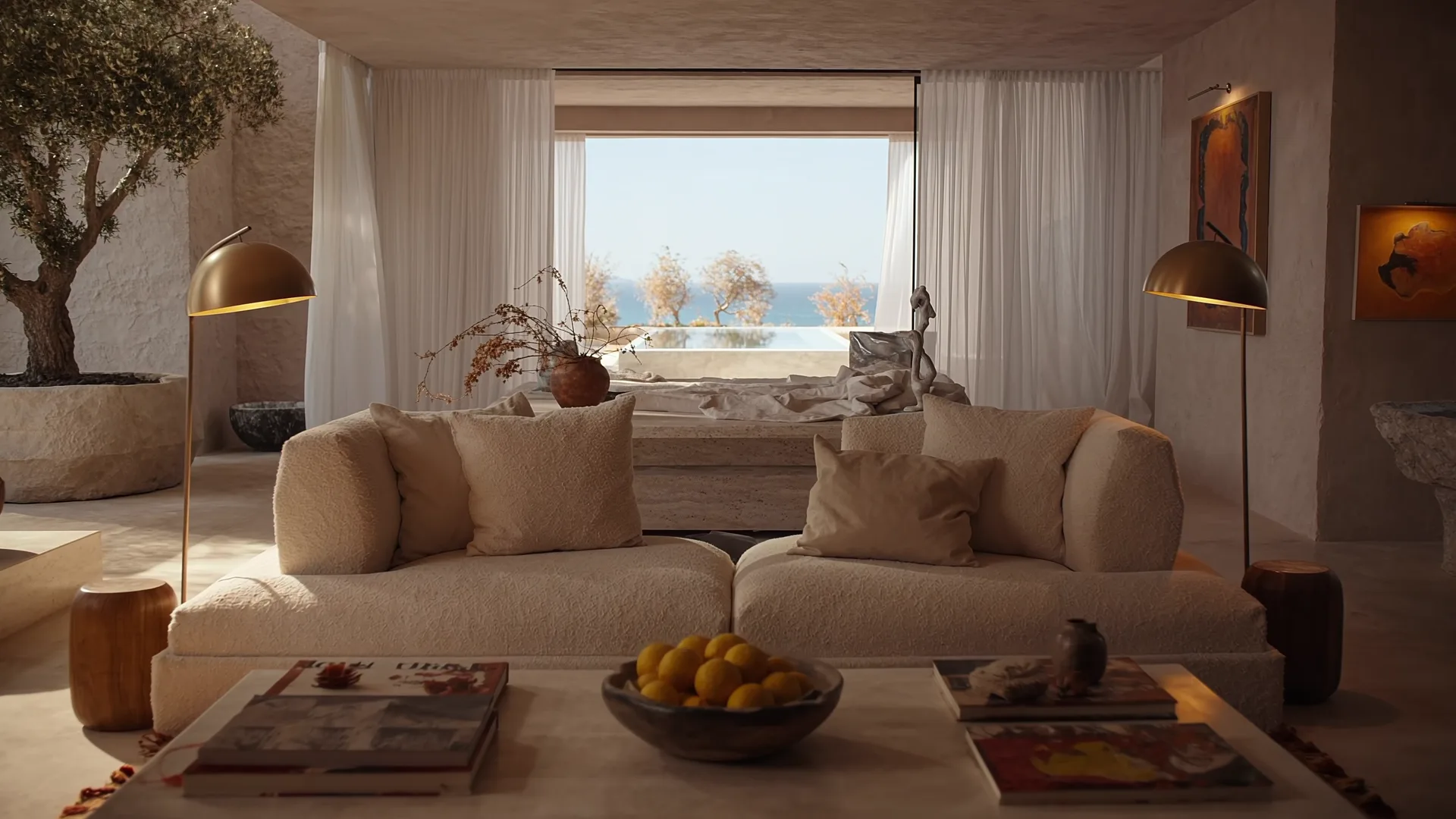 Intérieur contemporain face à la mer, création visuelle Brilz Agency